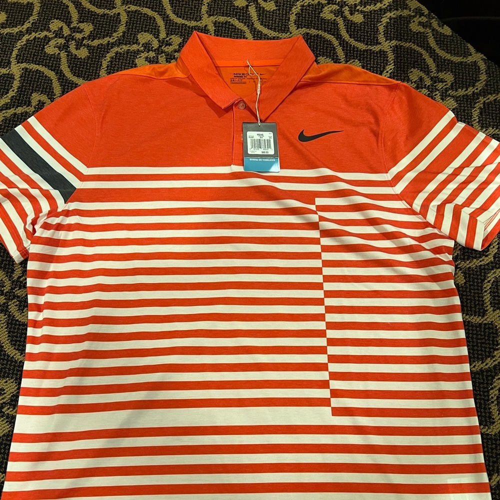 Nike DriFit short sleeve polo. XXL orange and white. NWT